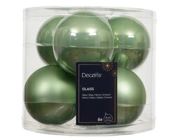 Decoris Kerstballen glas mix matcha green dia8cm - afbeelding 1