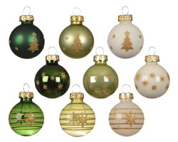 Decoris Kerstballen glas shiny/enamel - matt with swirl line - with tree - with star 3col ass - afbeelding 3