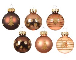 Decoris Kerstballen glas shiny/enamel - matt with swirl line - with tree - with star 2col ass - afbeelding 3