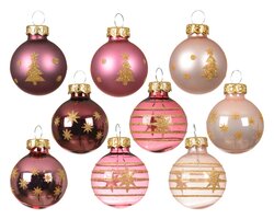 Decoris Kerstballen glas shiny/enamel - matt with swirl line - with tree - with star 3col ass - afbeelding 3