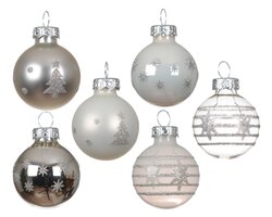 Decoris Kerstballen glas shiny/enamel - matt with swirl line - with tree - with star 2col ass - afbeelding 3