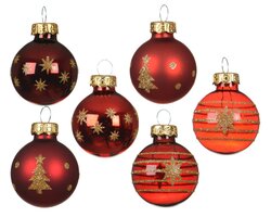 Decoris Kerstballen glas shiny - matt with swirl line - with tree - with star 2col ass - afbeelding 3