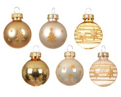Decoris Kerstballen glas shiny - matt with swirl line - with tree - with star 2col ass - afbeelding 3