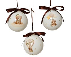 Decoris Kerstballen glas with bear decal and star 3ass