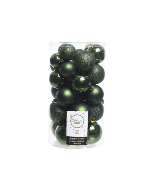 Decoris Kerstballen kunststof glanzend mat glitter D6cm dennengroen