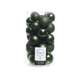 Decoris Kerstballen kunststof glanzend mat glitter D6cm dennengroen