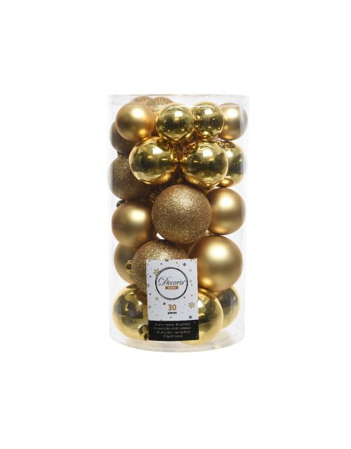 Decoris Kerstballen kunststof glanzend mat glitter D6cm goud