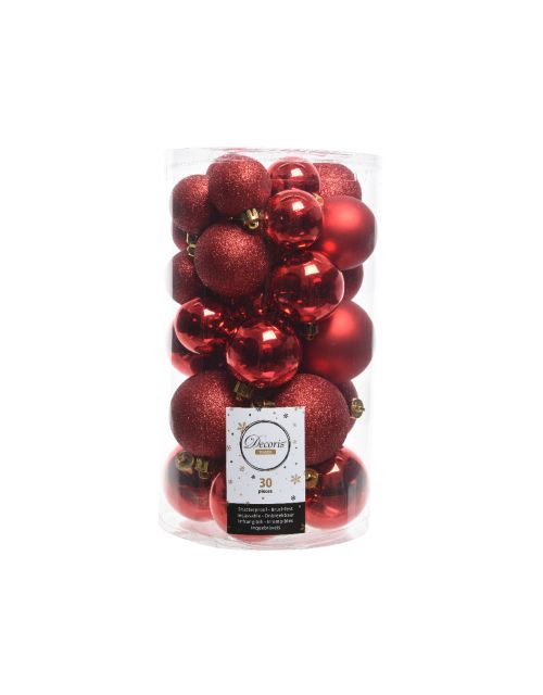 Decoris Kerstballen polystyreen shiny, matt, glitter mix kerstrood dia6cm