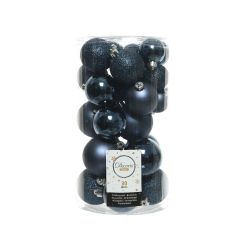 Decoris Kerstballen kunststof glanzend mat glitter D6cm nachtblauw