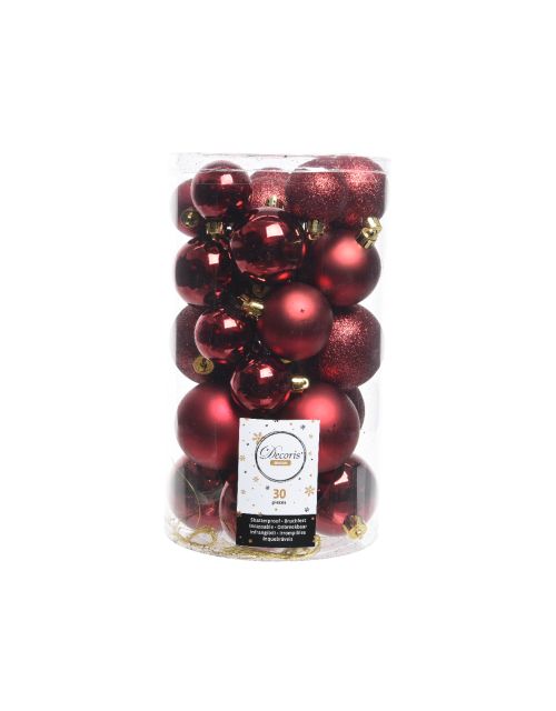 Decoris Kerstballen polystyreen shiny, matt, glitter mix ossenbloed dia6cm