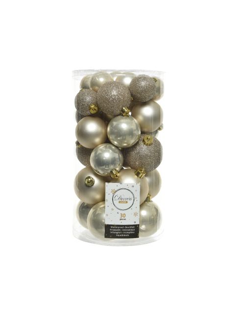 Decoris Kerstballen kunststof glanzend mat glitter D6cm parel