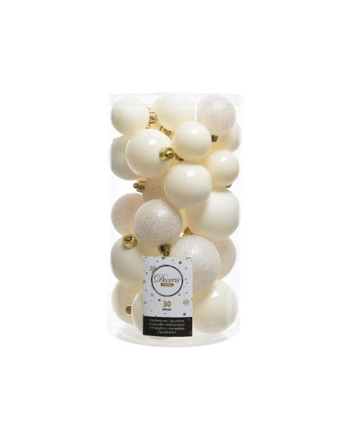 Decoris Kerstballen kunststof glanzend mat glitter D6cm wolwit