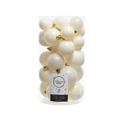 Decoris Kerstballen kunststof glanzend mat glitter D6cm wolwit