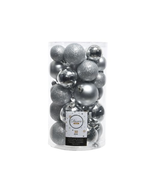 Decoris Kerstballen polystyreen shiny,matt,glitter mix zilver dia6cm