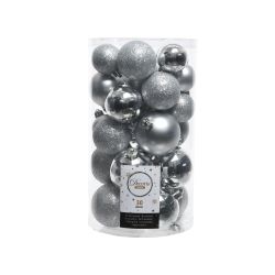 Decoris Kerstballen polystyreen shiny,matt,glitter mix zilver dia6cm