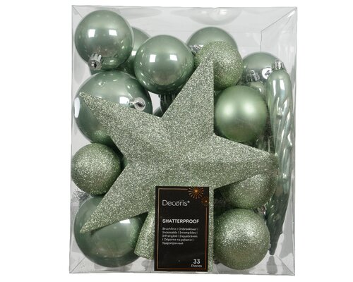 Decoris Kerstballen polystyreen mix matcha green dia8cm - afbeelding 1