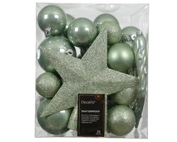 Decoris Kerstballen polystyreen mix matcha green dia8cm - afbeelding 1
