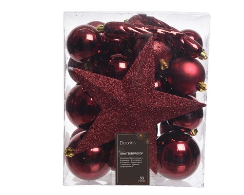 Decoris Kerstballen polystyreen mix ossenbloed dia8cm - afbeelding 1