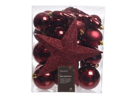 Decoris Kerstballen polystyreen mix ossenbloed dia8cm - afbeelding 1