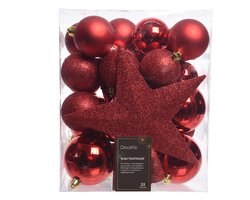 Decoris Kerstballen polystyreen shiny, matt, glitter mix kerstrood dia8cm - afbeelding 1