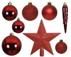 Decoris Kerstballen polystyreen shiny, matt, glitter mix kerstrood dia8cm - afbeelding 2