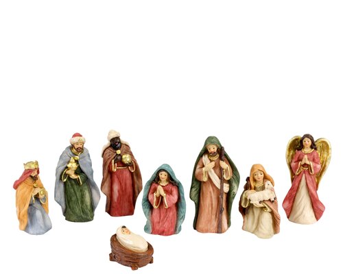 Decoris Kerstgroep polyresin maria, joseph, jesus, 3 king, shepherd, angel painting 8 figures - afbeelding 1