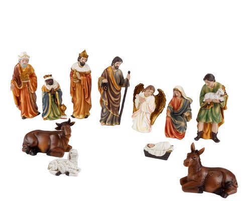 Decoris Kerstgroep polyresin painting 3kings, angel, mary, the father, shepherd, baby, donkey, cow,  - afbeelding 1
