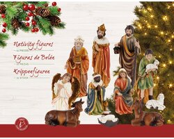 Decoris Kerstgroep polyresin painting 3kings, angel, mary, the father, shepherd, baby, donkey, cow,  - afbeelding 2