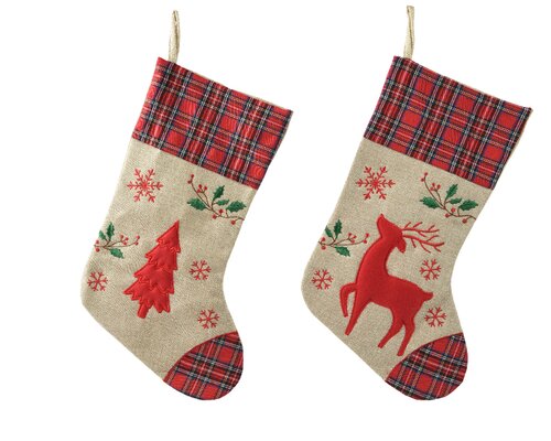 Decoris Kerstsok polyester 2ass L.45cm x W.25cm x H.1cm