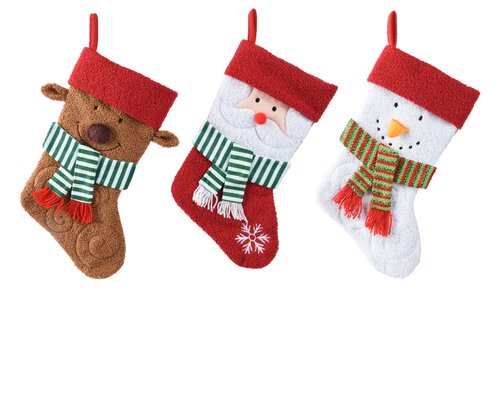 Decoris Kerstsok polyester 3ass L.45cm x W.25cm x H.1cm