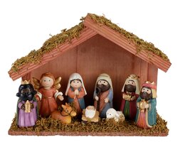 Decoris Kerststal polyresin house painting 9 poly figures - afbeelding 1