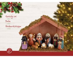 Decoris Kerststal polyresin house painting 9 poly figures - afbeelding 2