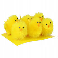 DECORIS Kip chenille h6.5cm geel 6st