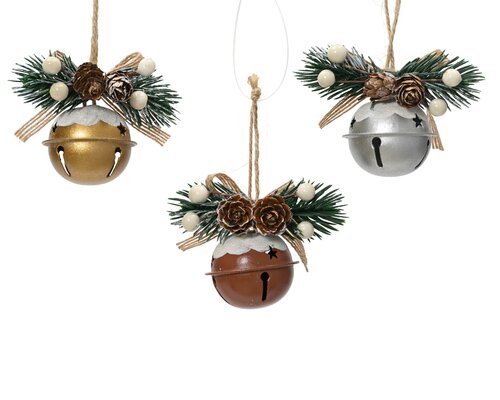 Decoris Klok ijzer cut out bell, artificial tree w pinecone 3col ass fsc mix 70%