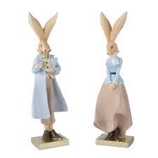 DECORIS Konijn polyresin l5b6h20cm blauw a2