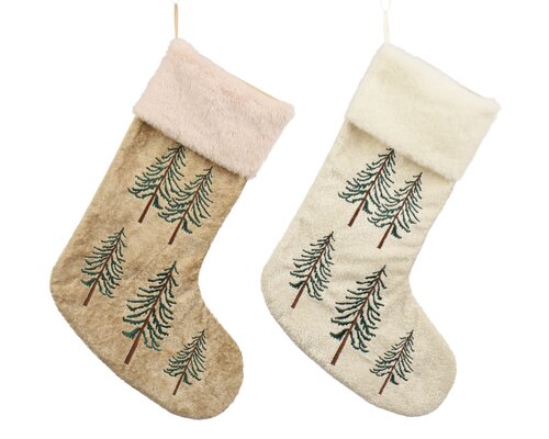 Decoris Kous polyester stocking tree embroidery, rabbit fur on top 2col ass - afbeelding 1