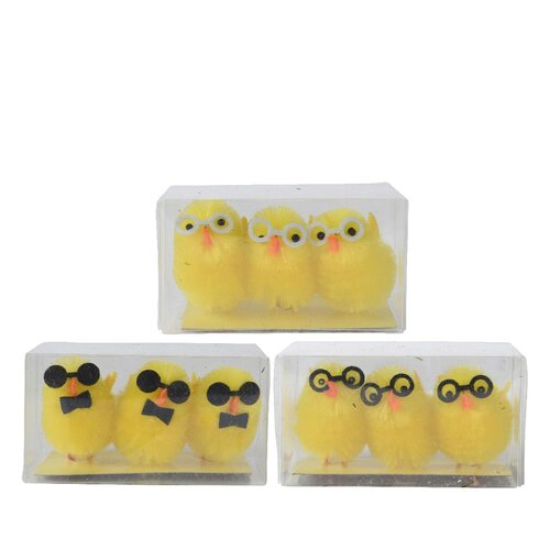 DECORIS Kuiken chenille l3b3h4cm gl a3 3st