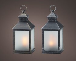 Lumineo LED lantaarn plastic square fire flame effect BO binnen 2col ass
