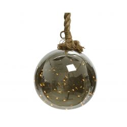 Lumineo bal micro LED glas met jute touw op batterij D20cm warm wit - afbeelding 1
