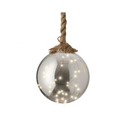 Lumineo bal micro LED glas met jute touw op batterij D20cm warm wit - afbeelding 2
