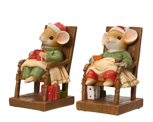 Decoris Muis polyresin sitting on chair 2ass