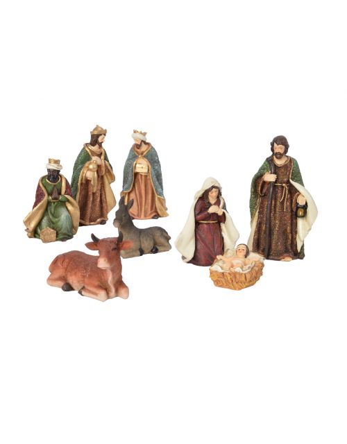 Decoris Kerstgroep polyresin maria, joseph, jesus, 3 king, cow, donkey - afbeelding 1