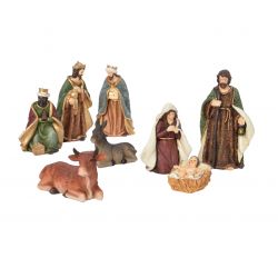 Decoris Kerstgroep polyresin maria, joseph, jesus, 3 king, cow, donkey - afbeelding 1