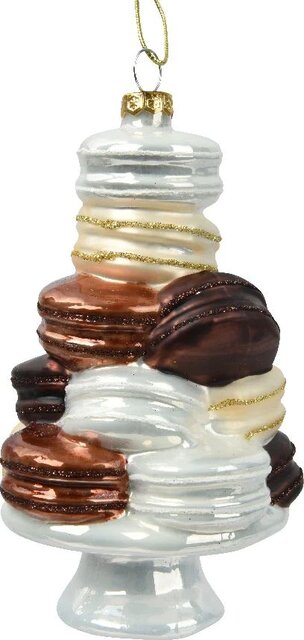 Decoris Orn.glas Macaron stapel l8b8h13.5cm bruin
