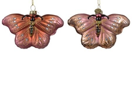DEcoris Orn.glas vlinder l11b2.8h8cm 2 assorti 1 stuk