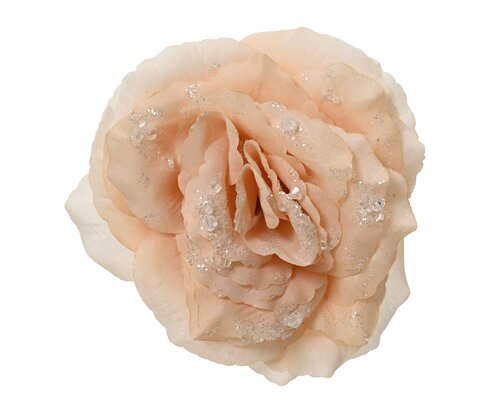 Decoris Roos op clip polyester glitters creme