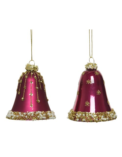 Decoris ornament glas klok goud sterren lijnen glitter magnolia 2ass