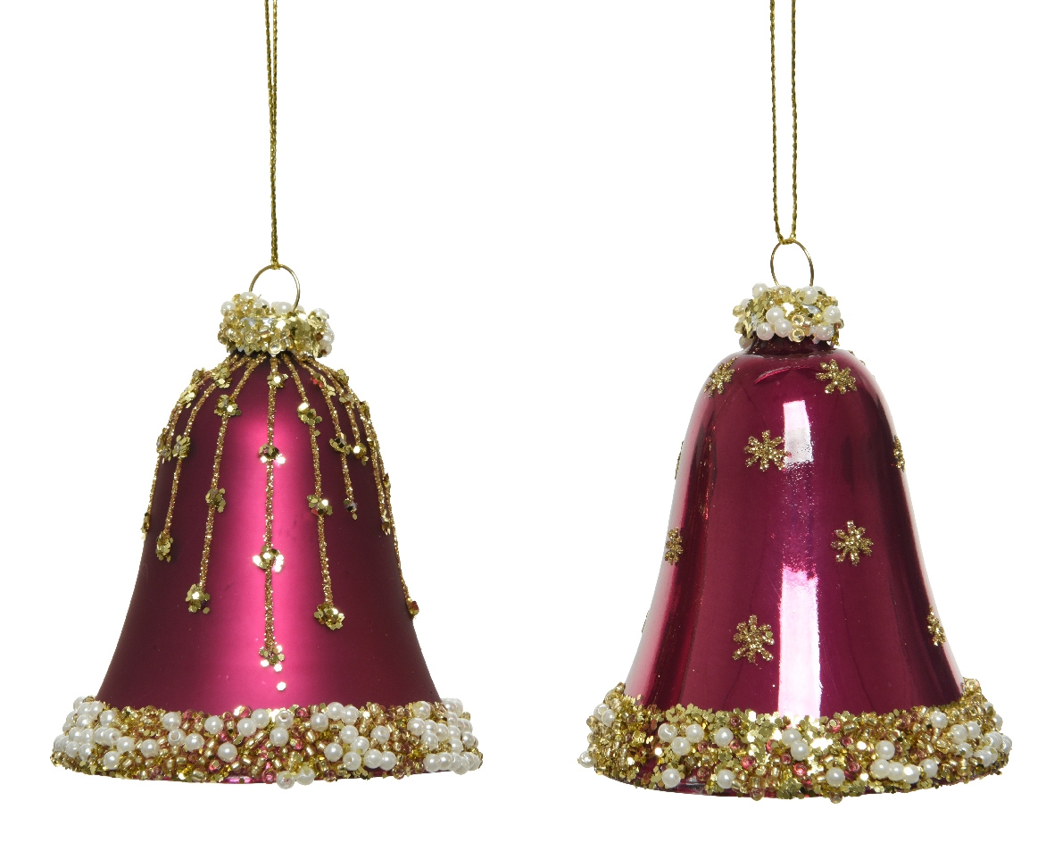 Decoris ornament glas klok goud sterren lijnen glitter magnolia 2ass