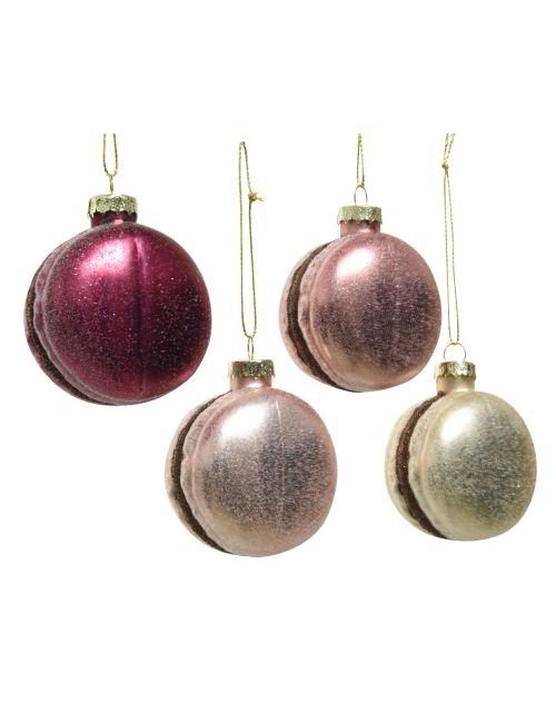 Decoris ornament glas macaron champagne glitter 4kl.ass