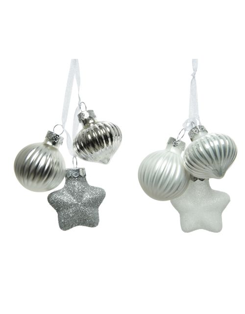 Decoris Figuur glas shiny,matt,glitter mix wit/zilver L.3.5cm x W.4cm x H.11.5cm
